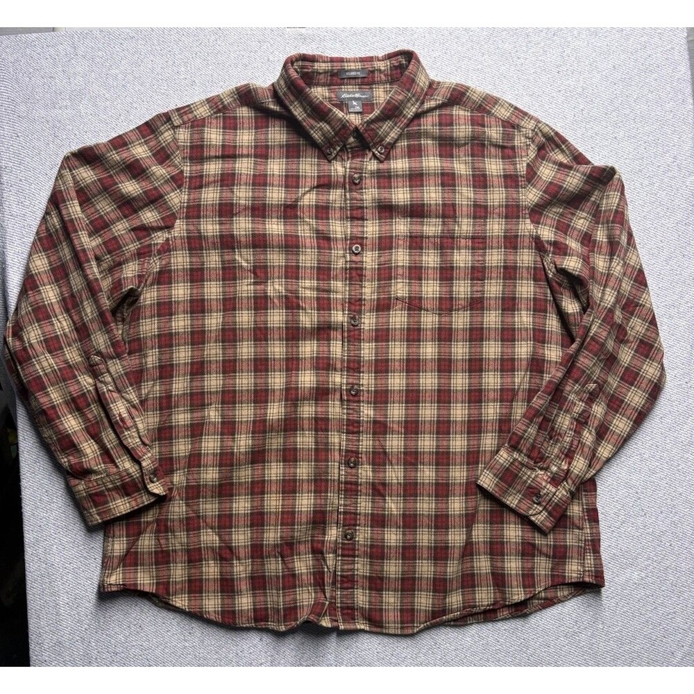 Eddie Bauer Men's 2XL Plaid Flannel Shirt Relaxed Fit Button Down 100% Cotton